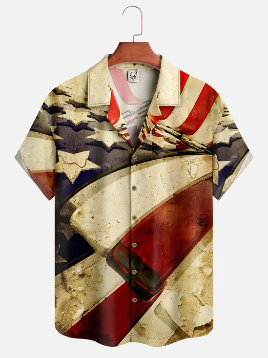 Hardaddy Moisture-wicking American Flag Short Sleeve Aloha Shirt