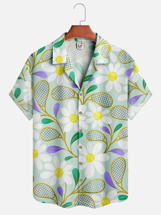 Moisture-wicking Floral Racquet Short Sleeve Aloha Shirt