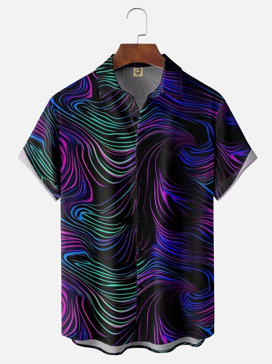 Moisture-wicking Art Stripe Chest Pocket Hawaiian Shirt