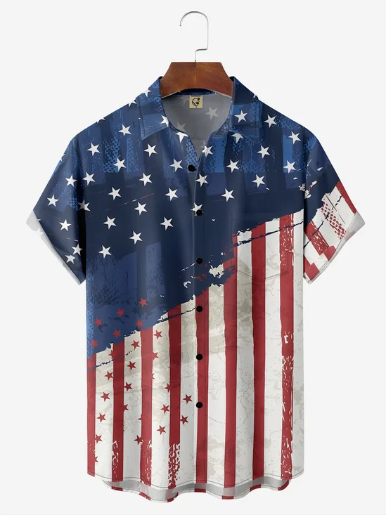 Hardaddy Moisture-wicking Memorial Day American Flag Chest Pocket Casual Shirt