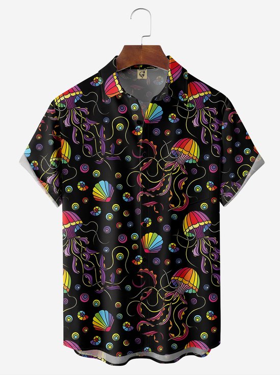 Moisture-wicking Jellyfish Chest Pocket Hawaiian Shirt
