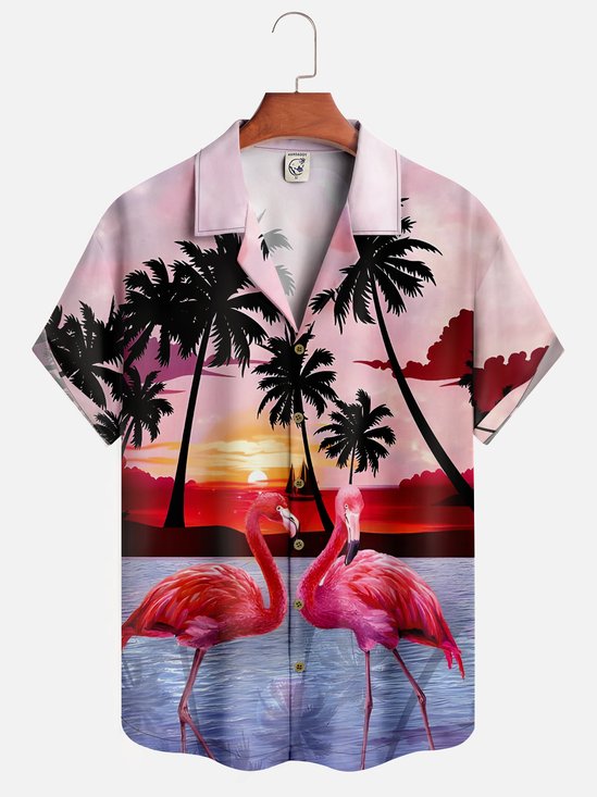 Moisture-wicking Flamingo Coconut Tree Hawaiian Shirt