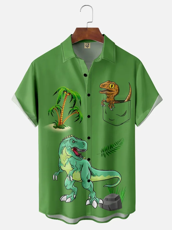 Dinosaur Park Chest Pocket Casual Wicking Shirt