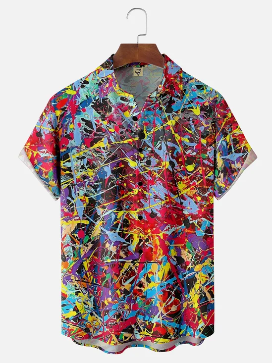 Moisture-wicking Abstract Art Chest Pocket Hawaiian Shirt