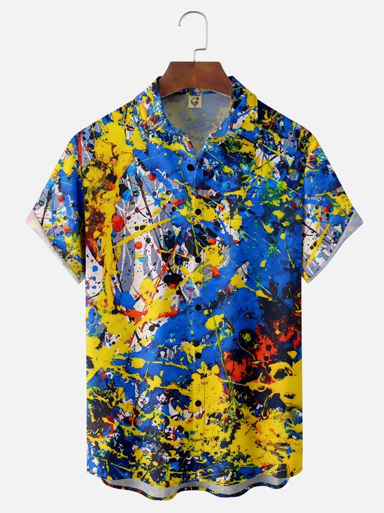 Moisture-wicking Abstract Art Chest Pocket Casual Shirt