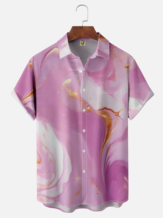 Moisture-wicking Gradient Abstract Geometric Chest Pocket Hawaii Shirt