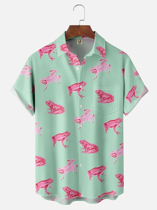 Hardaddy Moisture-wicking Colorful Frog Chest Pocket Hawaiian Shirt