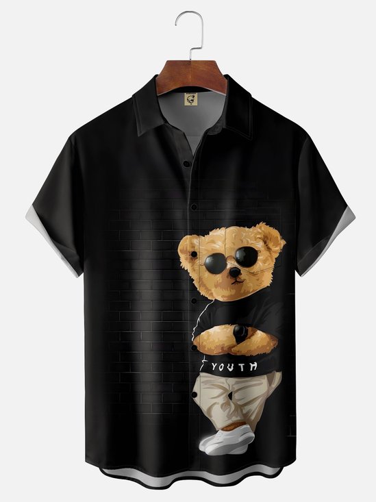 Breathable Wicking Bear Chest Pocket Hawaiian Shirt