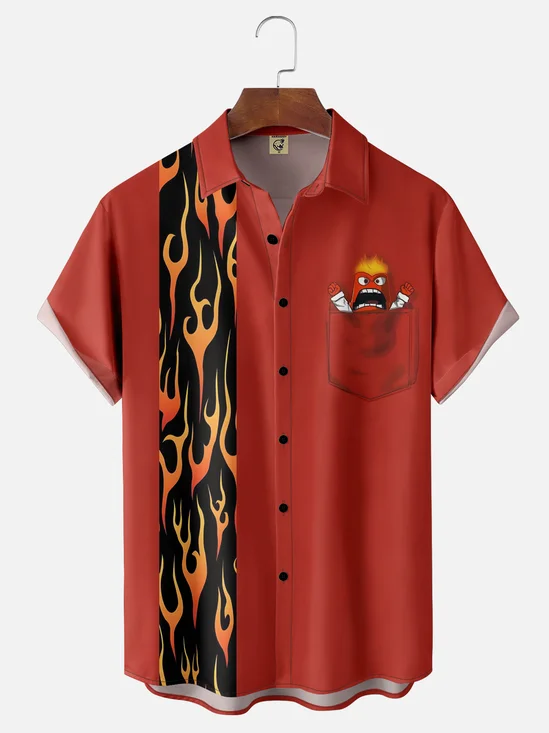 Moisture-wicking Breathable Flame Angry Match Chest Pocket Shirt