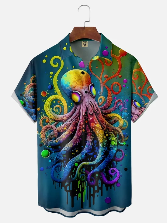 Moisture-wicking Octopus Chest Pocket Hawaiian Shirt