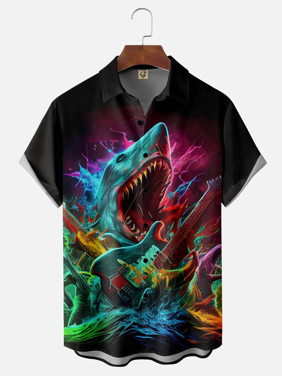 Moisture-Wicking Shark Rock Guitar Print Shirt