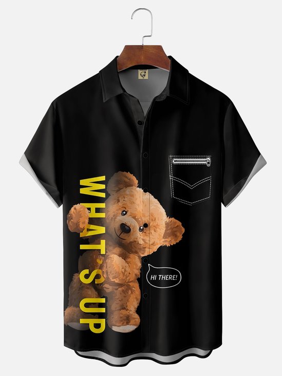 Breathable Bear Chest Pocket Casual Shirt