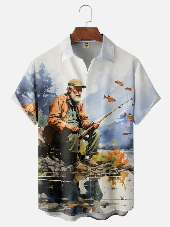 Moisture-wicking Breathable Fishing Man Chest Pocket Resort Shirt