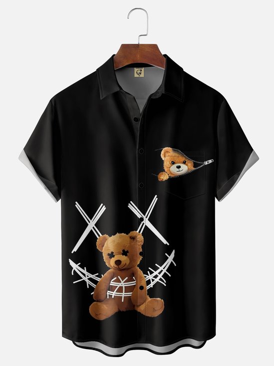 Breathable Lovely Bear Chest Pocket Resort Shirt