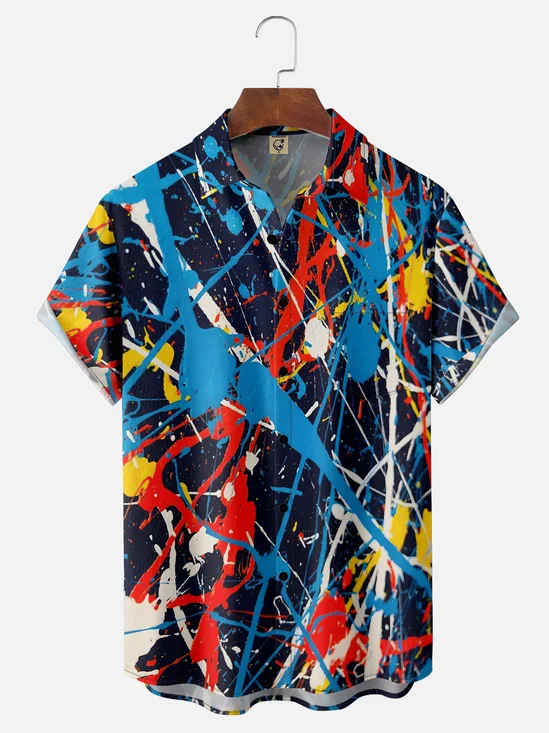 Hardaddy Moisture-wicking Abstract Art Chest Pocket Hawaiian Shirt
