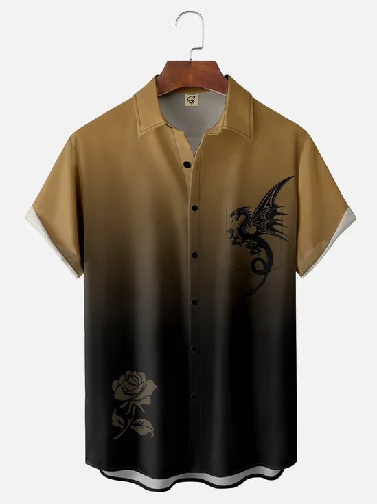 Hardaddy Moisture-wicking Breathable Dragon Rose Chest Pocket Hawaiian Shirt