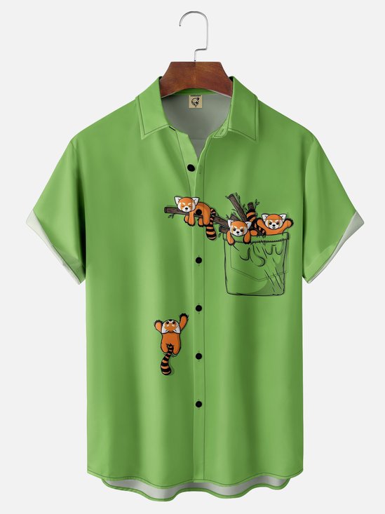 Hardaddy Breathable Red panda Chest Pocket Resort Shirt