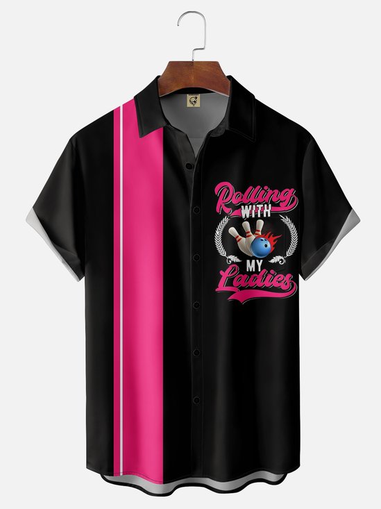 Moisture-wicking Bowling Text Chest Pocket Bowling Shirt