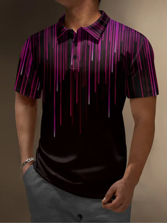 Moisture Wicking Golf Polo 3D Abstract Gradient Color Stripes