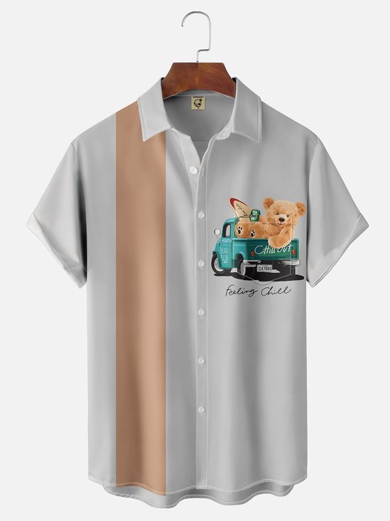 Breathable Wicking Bear Chest Pocket Bowling Shirt
