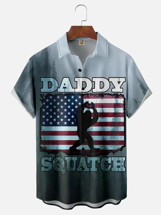 Hardaddy Moisture-wicking Gradient American Flag Orangutan Chest Pocket Shirt