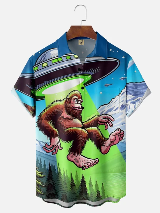 Moisture-wicking UFO Gorilla Chest Pocket Hawaiian Shirt
