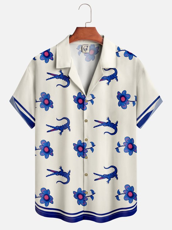 Floral Crocodile Quick Dry Aloha Shirt