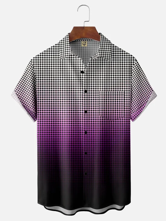 Moisture-wicking Geometric Gradient Chest Pocket Hawaiian Shirt