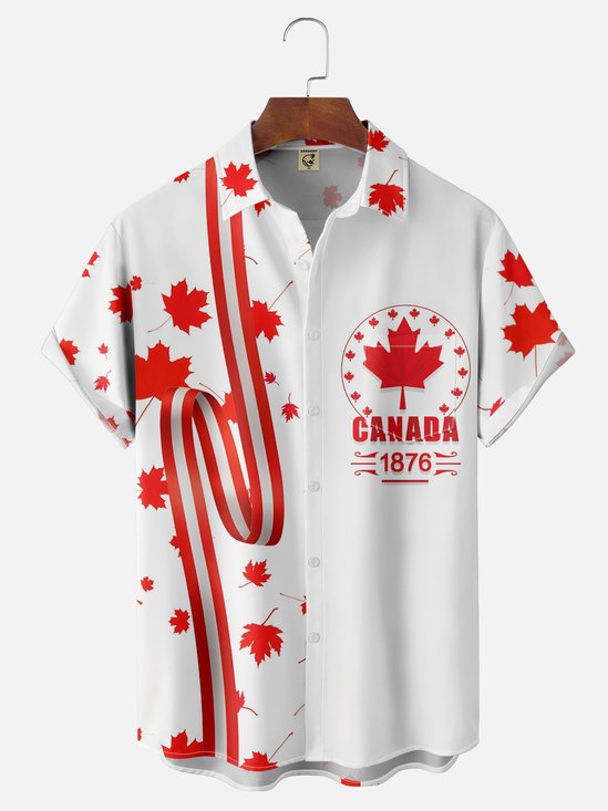 Moisture-wicking Canada Day Maple Leaf Chest Pocket Hawaiian Shirt