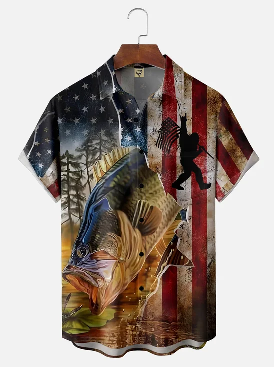 National American Fishing Patriotic Wicking Hawaiian Shirt