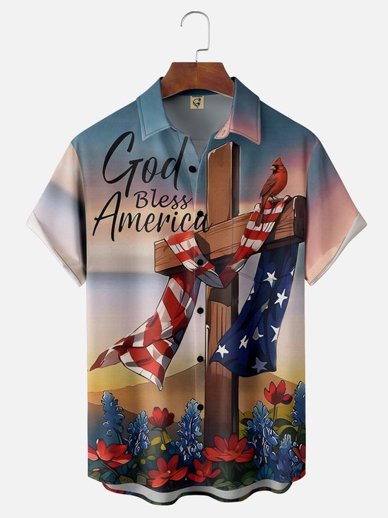 Moisture-Wicking Cross American Flag Print Shirt
