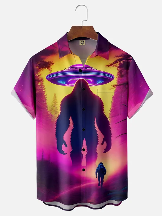 Moisture-wicking UFO Bigfoot Chest Pocket Hawaiian Shirt