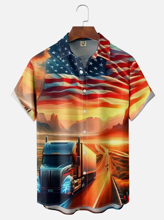 National American Truck Patriotic Wicking Hawaiian Shirt