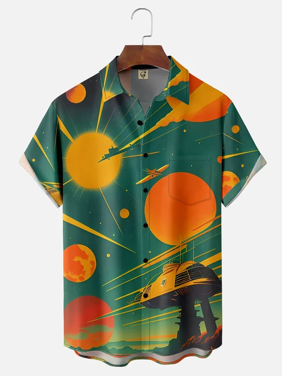 Moisture-wicking Abstract Graphic Chest Pocket Hawaiian Shirt