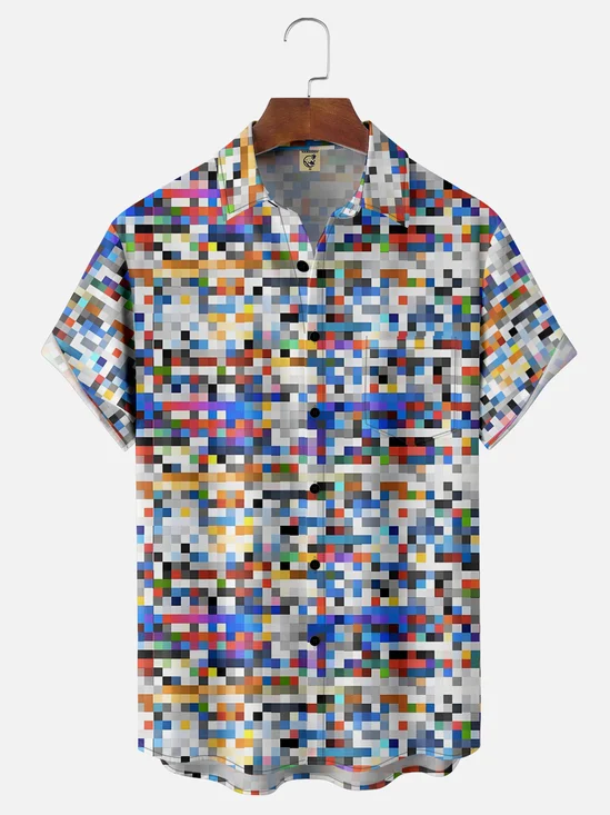 Hardaddy Moisture-wicking Abstract Plaid Chest Pocket Hawaiian Shirt