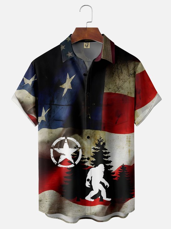 National American Bigfoot Patriotic Wicking Hawaiian Shirt