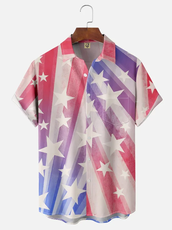 Moisture-wicking Retro Abstract Gradient American Flag Chest Pocket Shirt