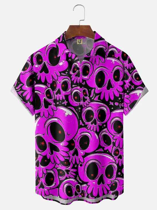 Moisture-wicking Skull Chest Pocket Hawaiian Shirt