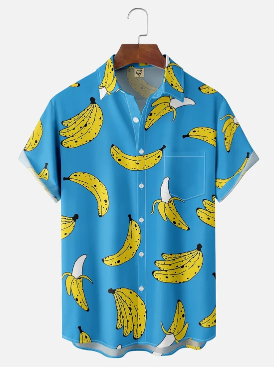Hardaddy Moisture-wicking Fruit Banana Chest Pocket Hawaiian Shirt