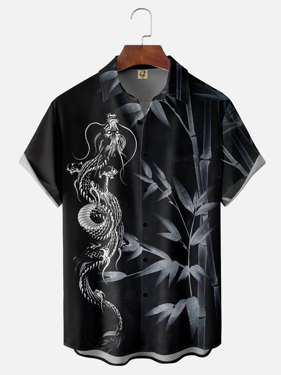 Moisture-wicking Ukiyoe Bamboo Dragon Chest Pocket Hawaiian Shirt