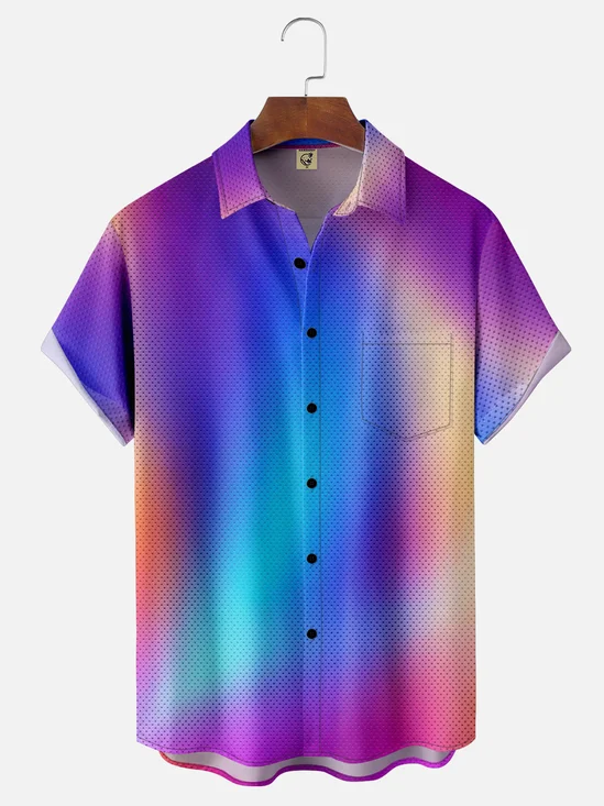 Moisture-wicking Abstract Gradient Chest Pocket Hawaiian Shirt