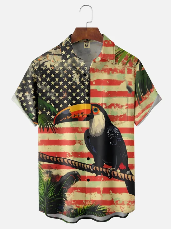 Hardaddy National American Flag Toucan Parrot Moisture-wicking Hawaiian Shirt