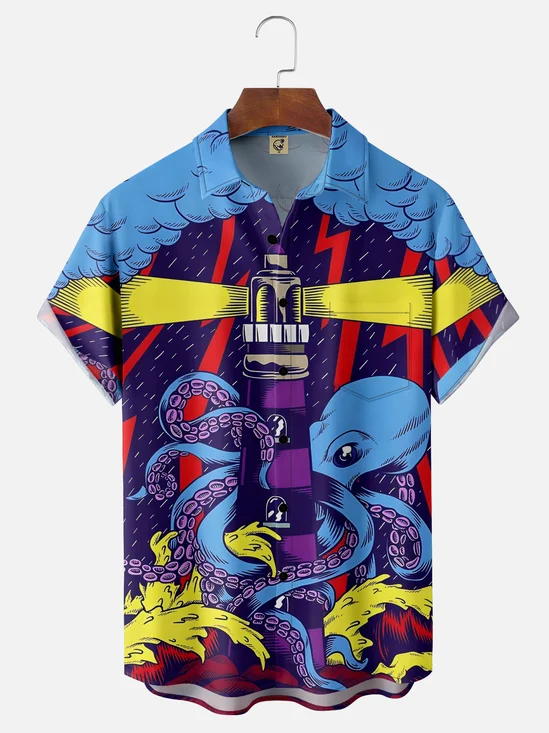 Hardaddy Marine Life Octopus Moisture-wicking Chest Pocket Hawaiian Shirt
