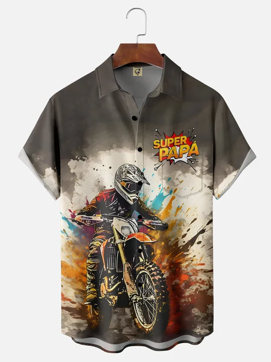 Hardaddy Father‘s Day Superpapa Racing Motorcycle Chest Pocket Hawaiian Shirt