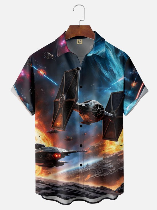 Hardaddy Moisture-wicking Spaceship Chest Pocket Hawaiian Shirt