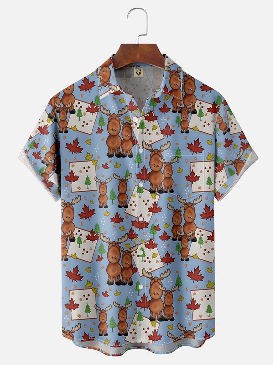 Hardaddy Moisture-wicking Canada Day Moose Maple Chest Pocket Hawaiian Shirt