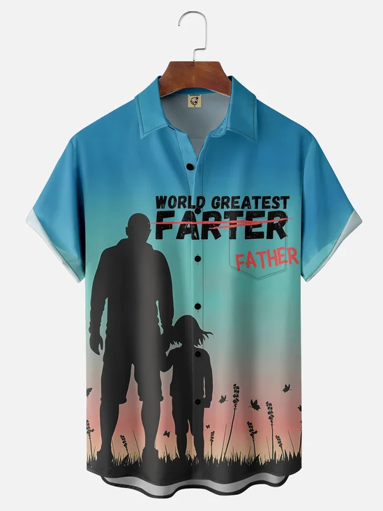 Hardaddy Father's Day World Greatest Father Breathable Chest Pocket Casual Shirt