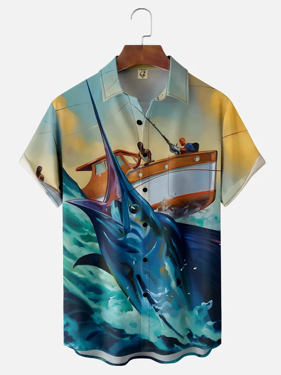 Hardaddy Marine Fishing Chest Pocket Short Sleeve Hawaiian Shirt