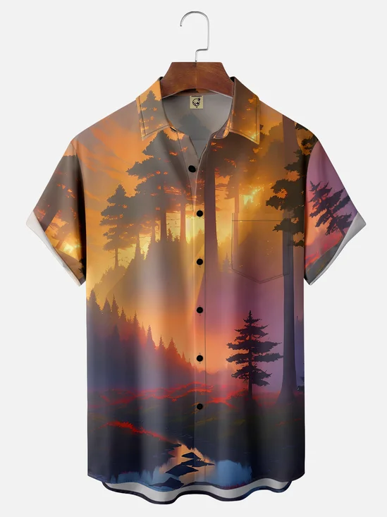 Hardaddy Landscape Breathable Chest Pocket Hawaiian Shirt