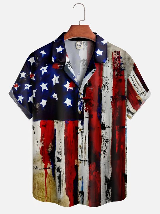 Hardaddy Moisture-wicking Vintage American Flag Casual Shirt